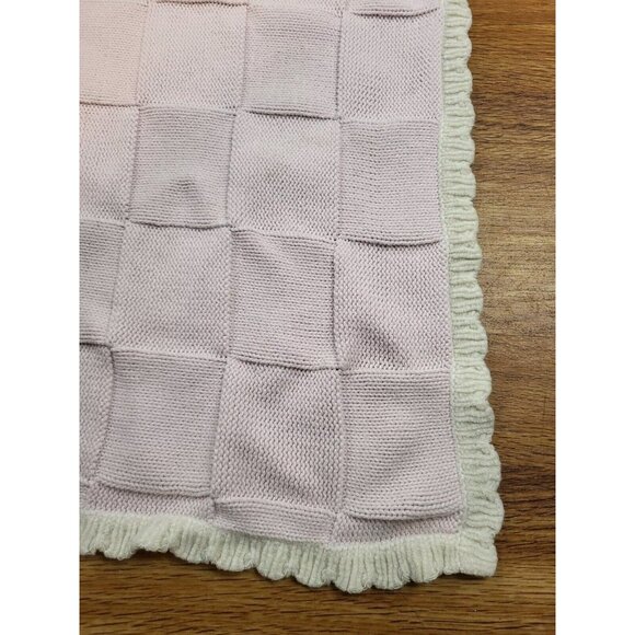 Carters Pink Sweater Knit Baby‎ Blanket White Trim - Picture 2 of 3